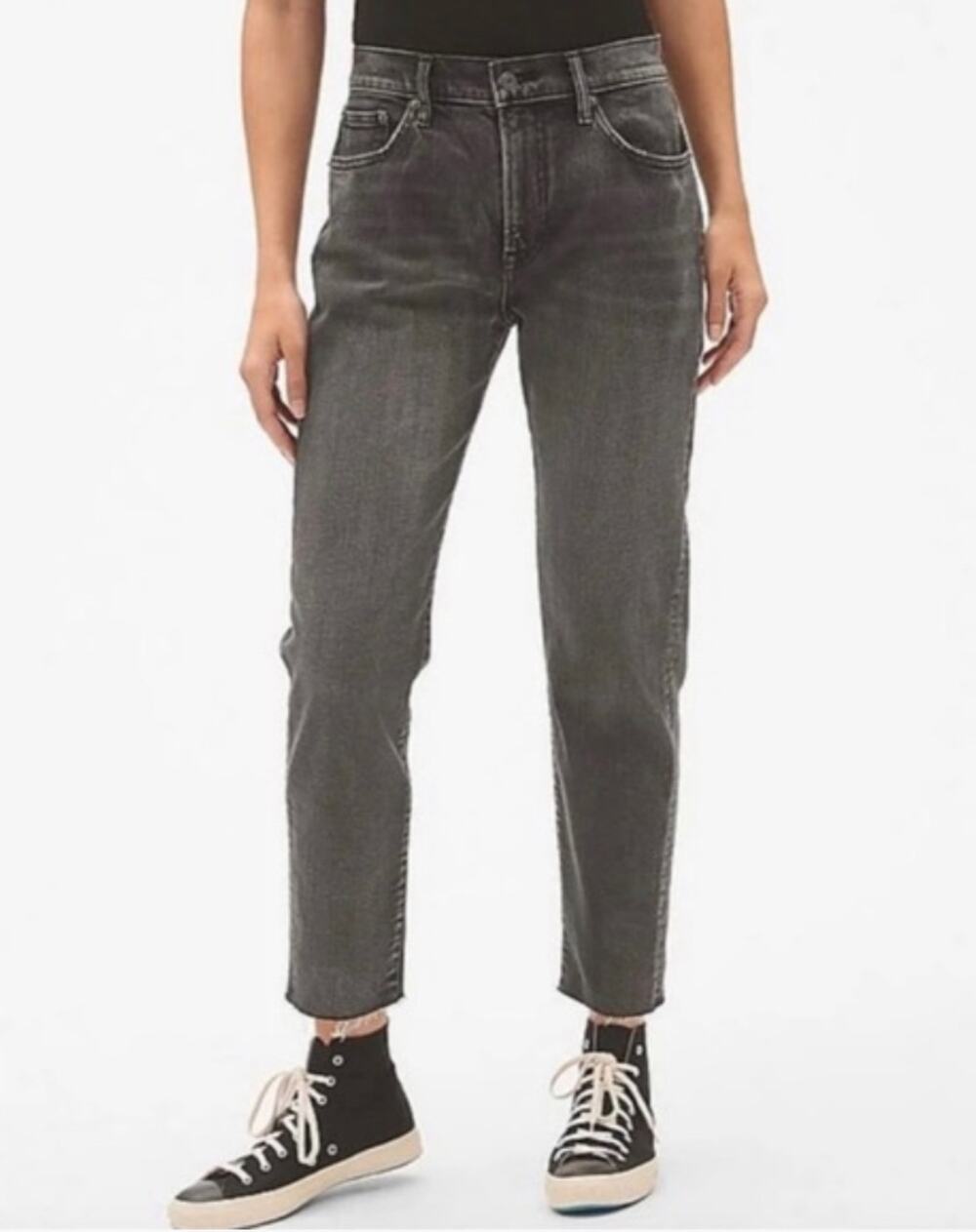 Gap Denim Tomgirl Black Girlfriend Ankle Jeans High Rise  Denim Raw Hem 26
